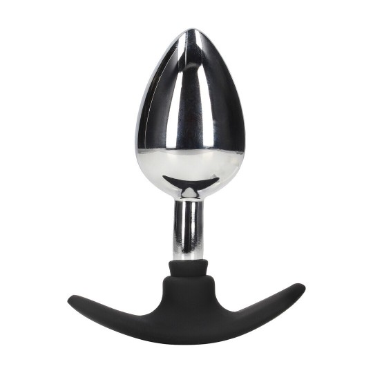 METAL ANAL PLUG WITH SILICONE HANDLE - LARGE - SILVER