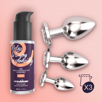 ANAL WET TRAIN LUBRICANTE +  TRIO BIJOU TRANSPARENTE CRUSHIOUS CON BOLSAS INDIVIDUALES GRATIS