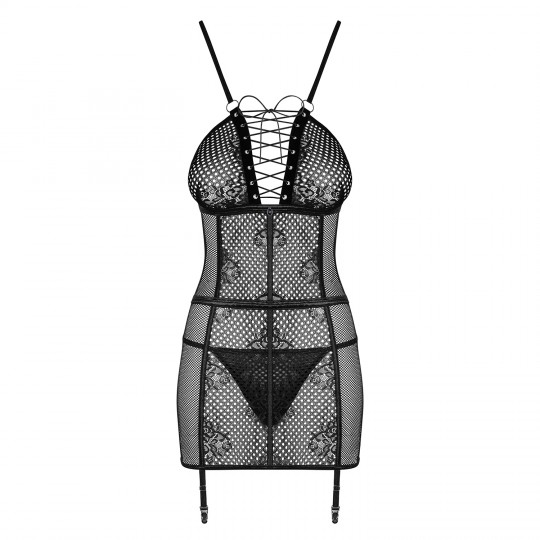 CAMISA DE NOITE E TANGA BASITTA OBSESSIVE PRETA
