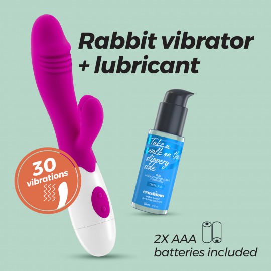 VIBRATORE CON STIMOLATORE CLITORIDEO LOLLIPOP E LUBRIFICANTE A BASE D'ACQUA INCLUSO CRUSHIOUS