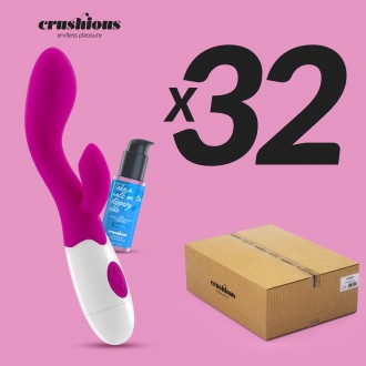 PACK DE 32 VIBRADOR CON ESTIMULADOR DE CLÍTORIS CHERIE Y LUBRICANTE DE BASE AGUA INCLUIDO CRUSHIOUS