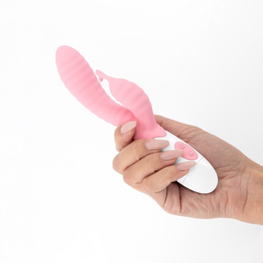 VIBRATORE CON STIMOLATORE CLITORIDE ROSA GUMMIE E LUBRIFICANTE A BASE D'ACQUA INCLUSO CRUSHIOUS