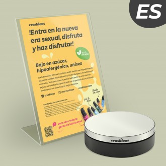 EXPOSITOR ROTATIVO CRUSHIOUS COM FLYER DE APRESENTAÇÃO LUBRIFICANTES EM ESPANHOL