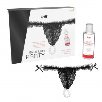 INTT BLACK BRAZILIAN PANTY WITH PEARLS AND SLIDING GEL 50ML