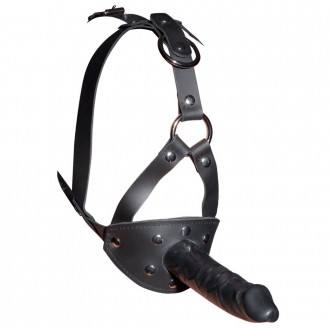 LEATHER HEAD HARNESS WITH DILDO