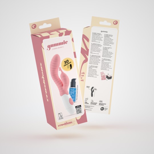 VIBRATORE CON STIMOLATORE CLITORIDE ROSA GUMMIE E LUBRIFICANTE A BASE D'ACQUA INCLUSO CRUSHIOUS