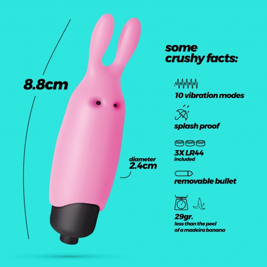 O-PET LAPIN AVEC VIBROMASSEUR BULLET À 10 VIBRATIONS ROSE PASTEL CRUSHIOUS