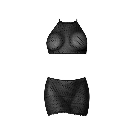 КОМПЛЕКТ ИЗ ХАЛТЕРА И ЮБКИ ИЗ СЕТКИ В ГОРОШЕК ЧЕРНЫЙ