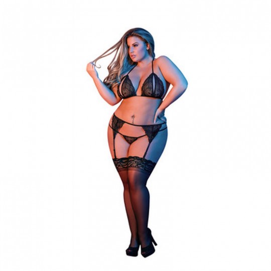 КОМПЛЕКТ ИЗ БЮСТГАЛЬТЕРА, ПОДВЯЗКИ И ТРУСИКОВ-СТРИНГ ЧЕРНОГО ЦВЕТА