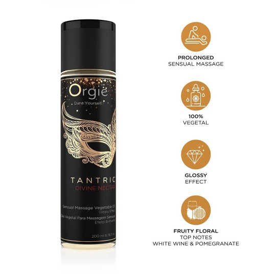 HUILE DE MASSAGE À EFFET BRILLANT TANTRIC DIVINE NECTAR 200ML ORGIE