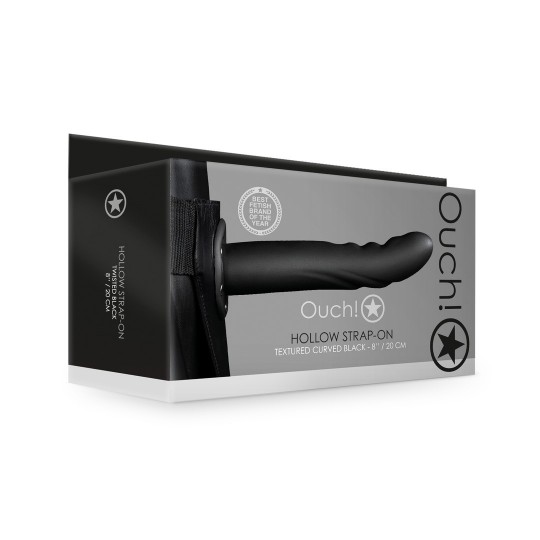 ТЕКСТУРИРОВАННЫЙ ИЗОГНУТЫЙ ПОЛЫЙ СТРАПОН - 8 / 20 СМ