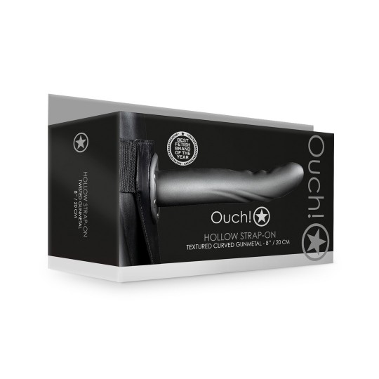 ТЕКСТУРИРОВАННЫЙ ИЗОГНУТЫЙ ПОЛЫЙ СТРАПОН - 8 / 20 СМ