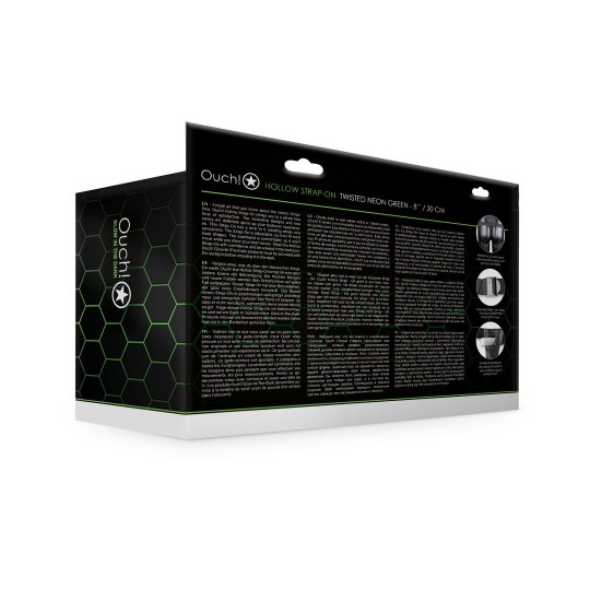 СВЕТЯЩИЙСЯ В ТЕМНОТЕ ИЗОГНУТЫЙ ПОЛЫЙ СТРАПОН - 8 / 20 СМ